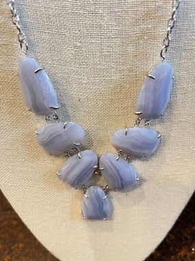 Authentic Kendra Scott Harlie Necklace Blue Lace Set in Silver